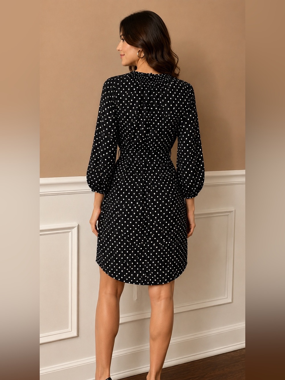 Maeve by Anthropologie mini dress Polka Dot Tie-Waist Dress XS Long Sleeve - Picture 2 of 14